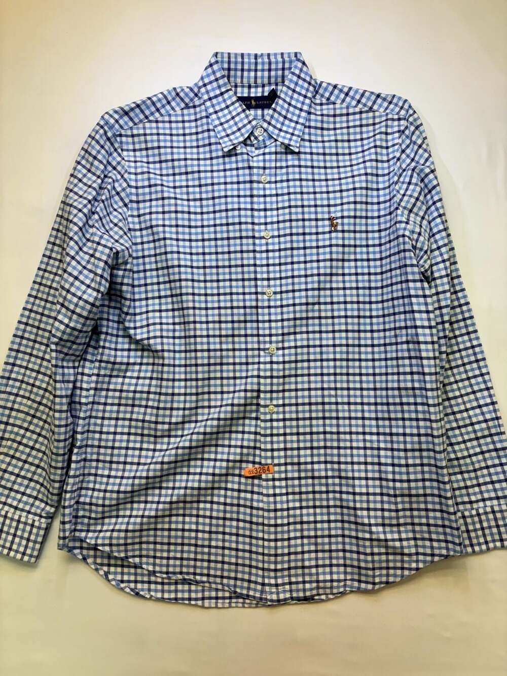 Ralph Lauren Mens Large Blue White Check Cotton Twill Button Up Shirt